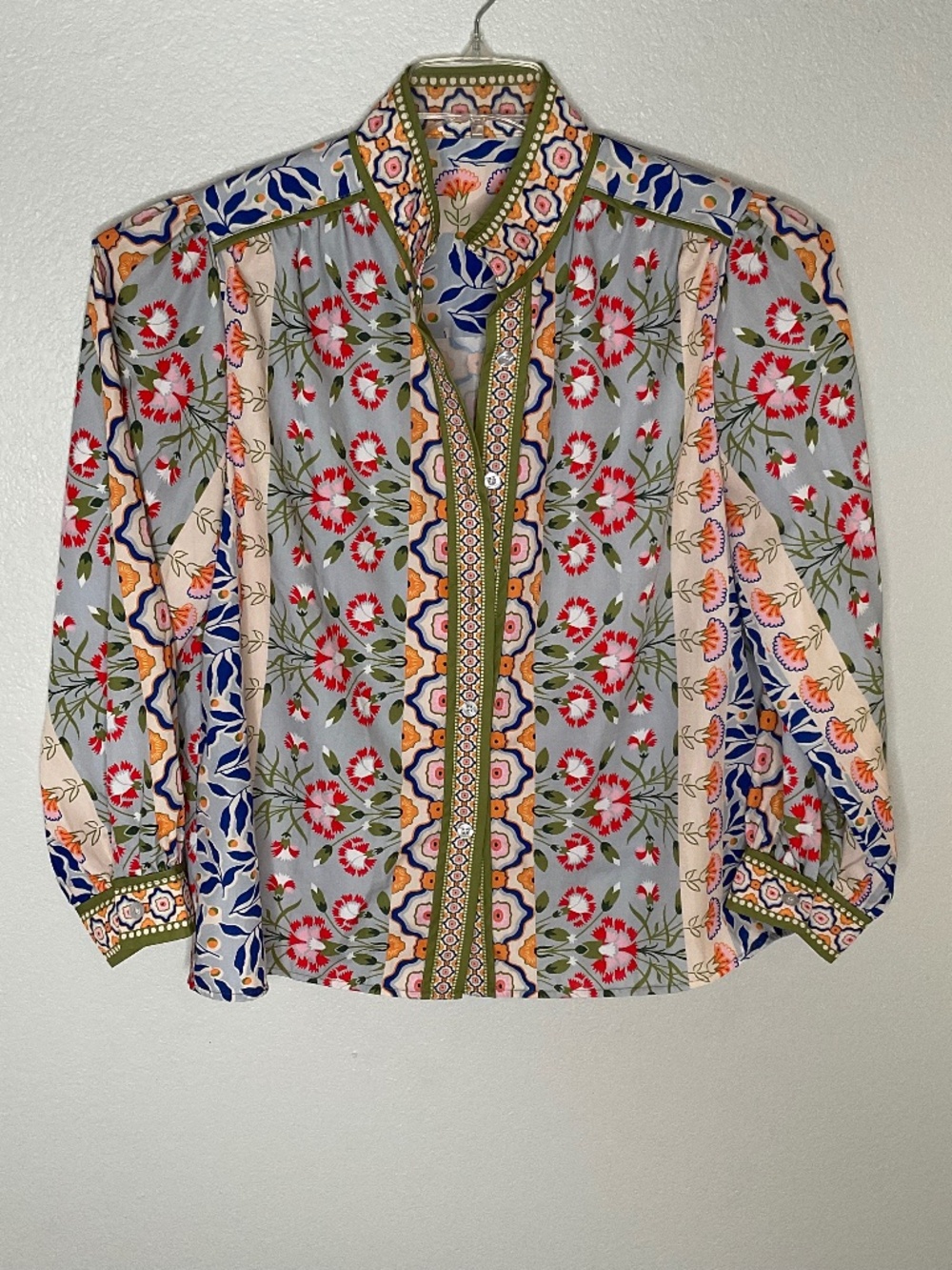 Mixed Floral Print Boho Button Up Blouse Vintage Size L